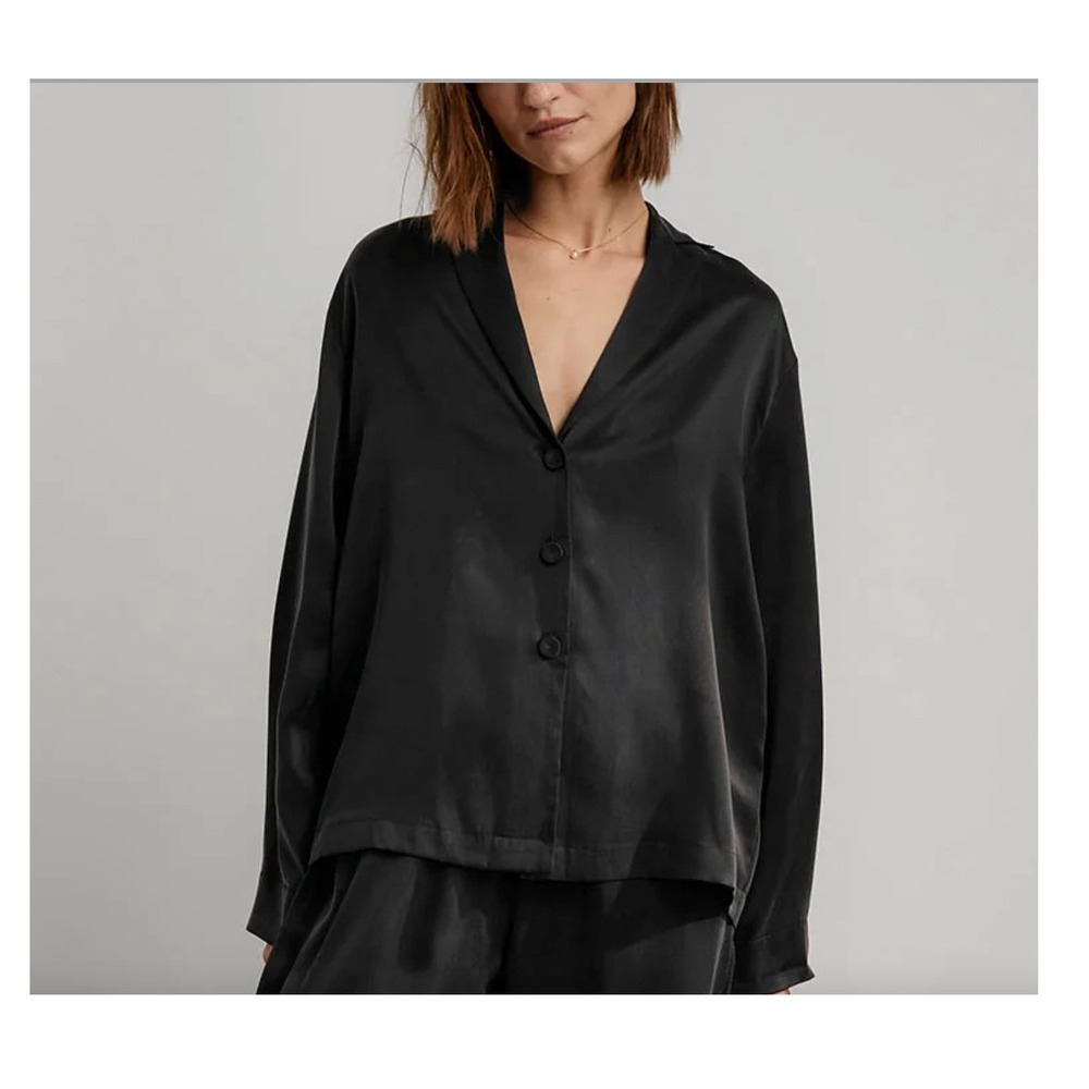 LUNYA Black Button Down  Washable Silk Pajama Top Size Small